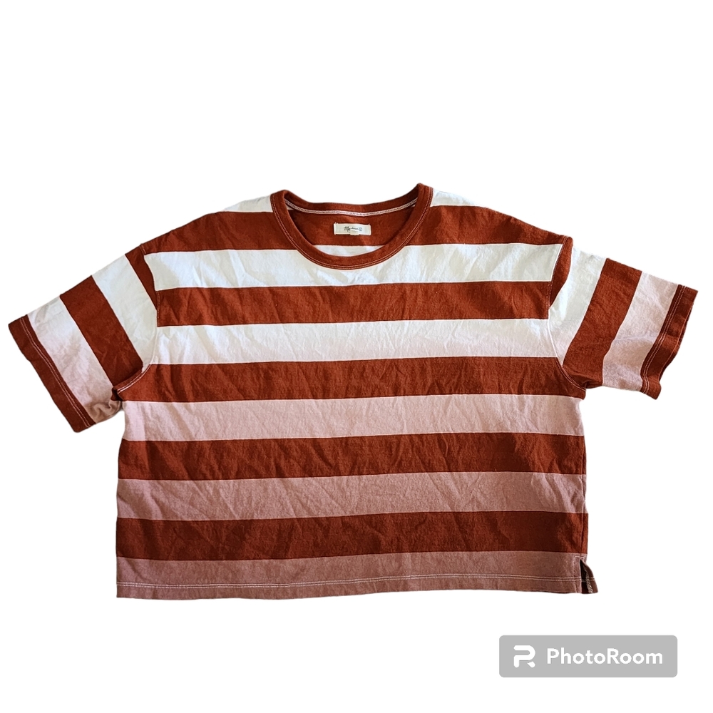 Madewell ombre crop striped tee shirt size XXS orange